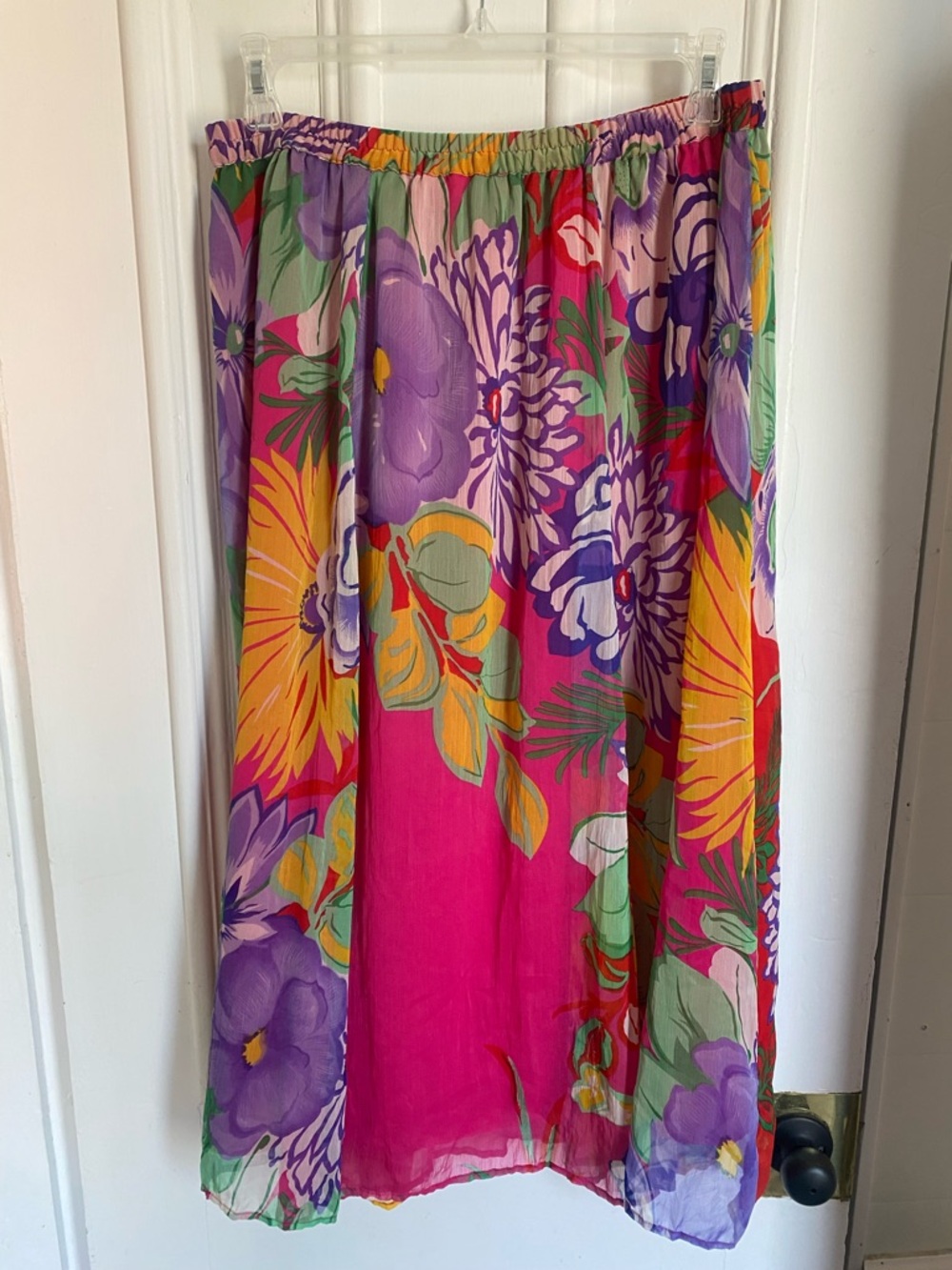 Vintage Bright Floral Midi Skirt in Pink & Purple Floral Pattern